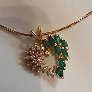 14k Natural deep emerald-diamond heart necklace